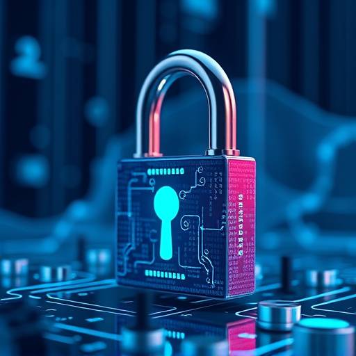 A digital padlock and key, symbolizing cybersecurity concepts