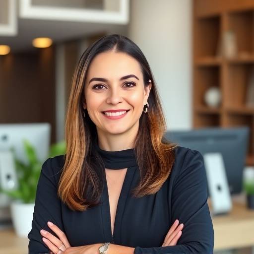 Professional headshot of Anna Rodriguez, a passionate software development instructor at NovaTech Academy, against a modern office background.