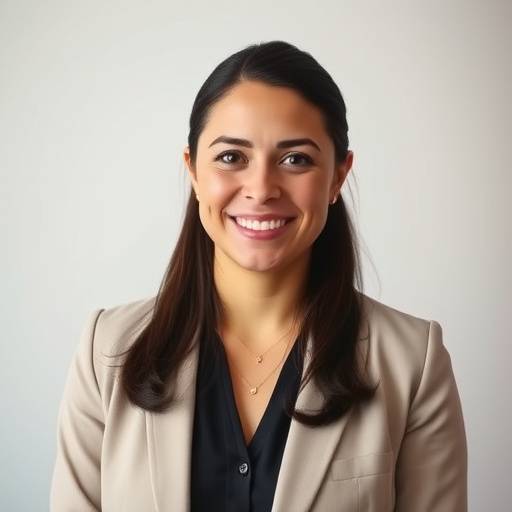 Smiling portrait of Maria Garcia, a front-end development instructor with over 8 years of experience, wearing a professional blazer.